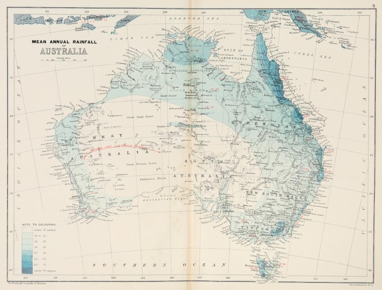 Średnioroczne opady w Australii w 1890 roku