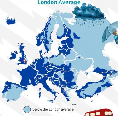 Więcej czy mniej opadów niż średnia dla Londynu?, Europa