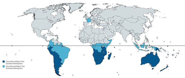 Na półkuli południowej znajdują się tylko 33 kraje