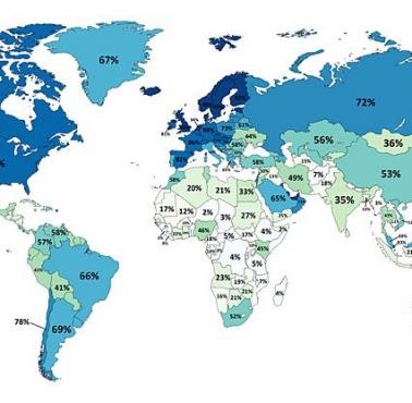Procent osób mających dostęp do Internetu w poszczególnych państwach świata