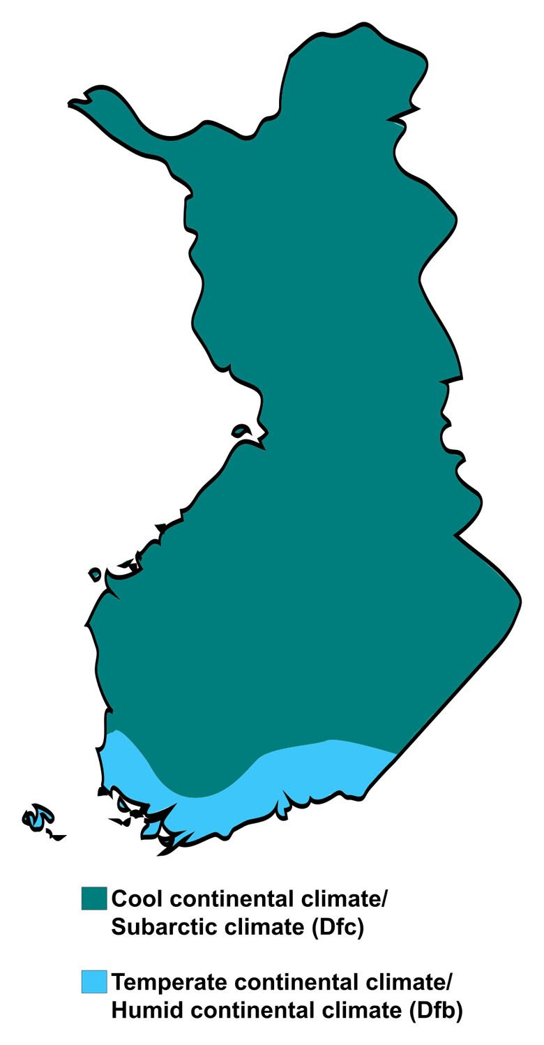 Temperatura umiarkowana w Finlandii według systemu klasyfikacji klimatycznej Köppen 