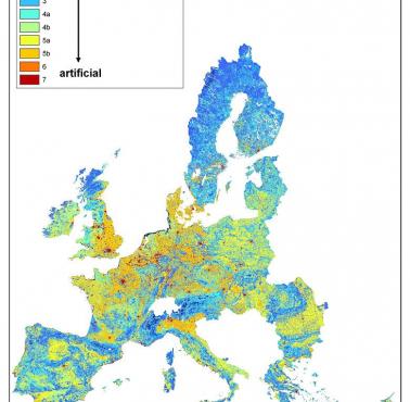 Stopień naturalność (hemeroby) krajobrazu we wszystkich krajach UE, 1996-2005