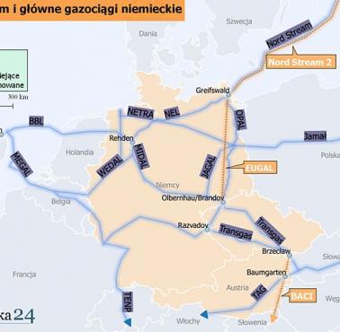 Nord Stream 1 i 2, główne i planowane gazociągi niemieckie