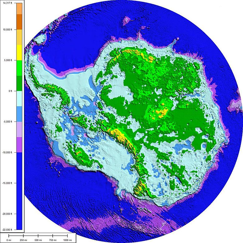 Mapa Antarktyki bez czapy lodowej P.V. Heinricha