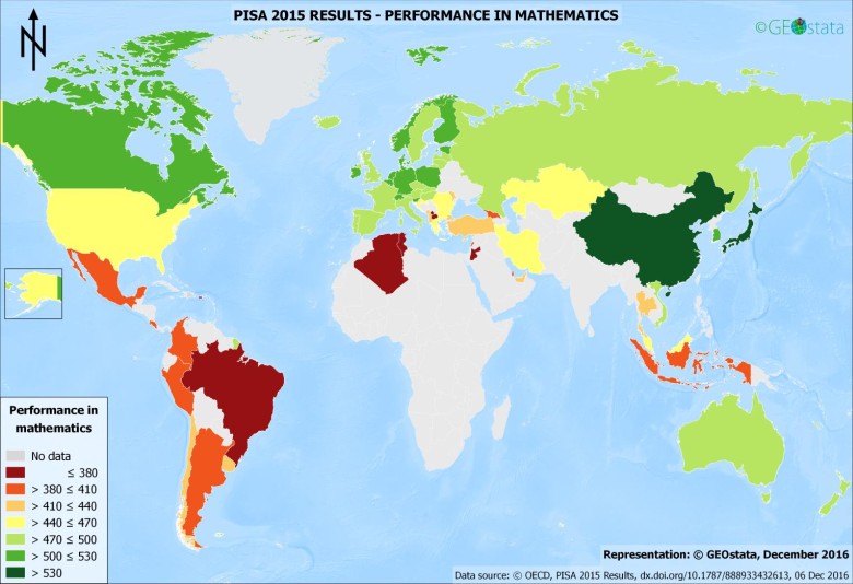 Wyniki PISA - ocena umiejętności matematycznych uczniów, którzy ukończyli 15. rok życia (dane za 2015 rok)
