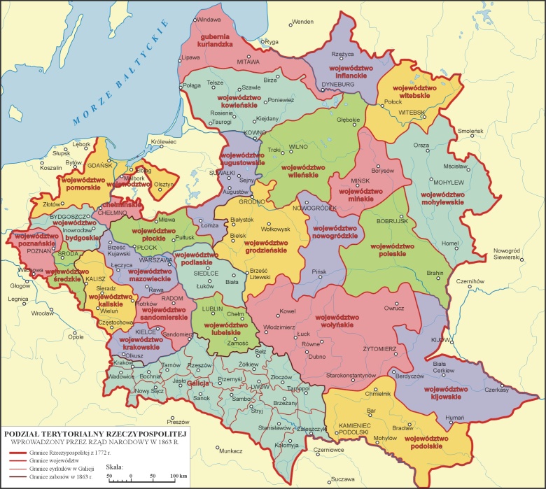 Podział terytorialny Rzeczypospolitej wprowadzony przez Rząd Narodowy w 1863 roku podczas powstania styczniowego