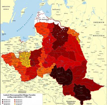 Gęstość zaludnienia województw I RP, stan 1790 rok