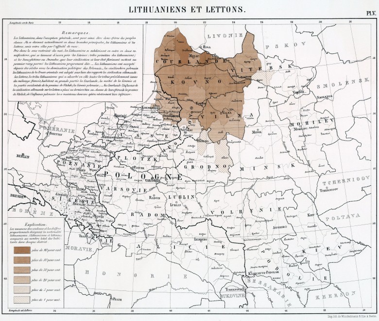 Mapy etnograficzne zachodniej części Rosji autorstwa Rodericha von Erckerta, 1863, Litwini