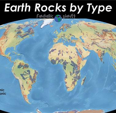 Mapa świata przedstawiająca różne typy skał