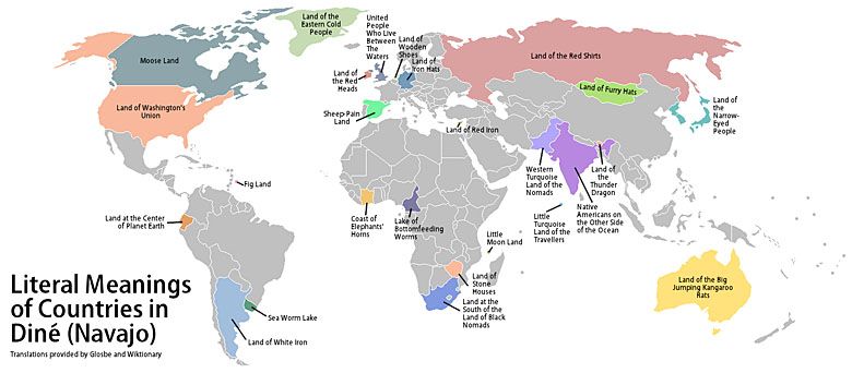 Nazwy niektórych państw świata w języku Navajo
