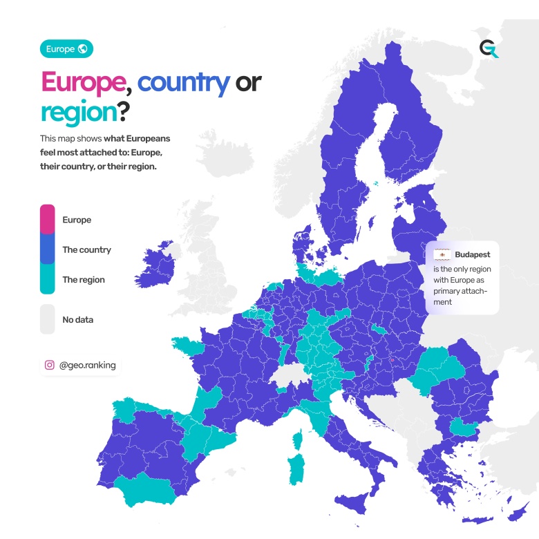Z czym Europejczycy się najbardziej utożsamiają: Europą, swoim krajem, regionem w kraju?, 2021