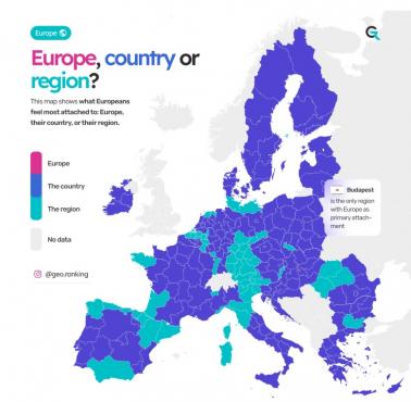Z czym Europejczycy się najbardziej utożsamiają: Europą, swoim krajem, regionem w kraju?, 2021