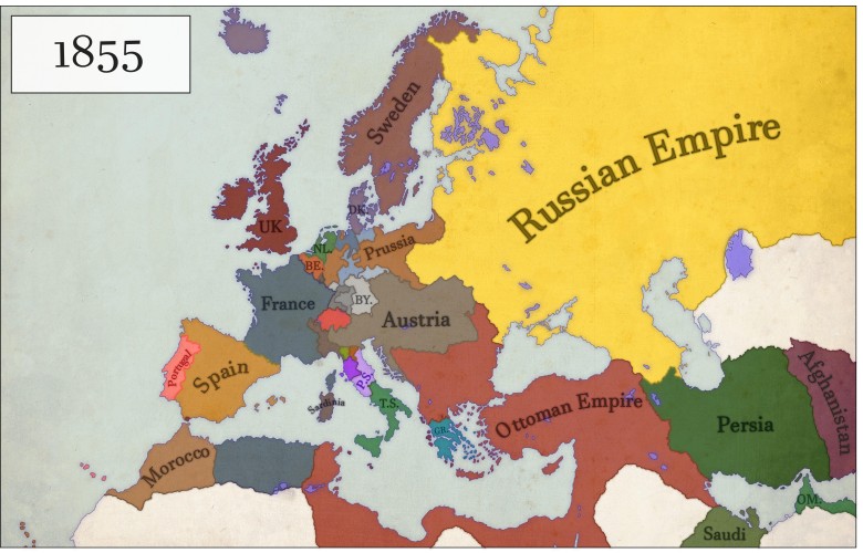 Mapa Europy z 1855 roku