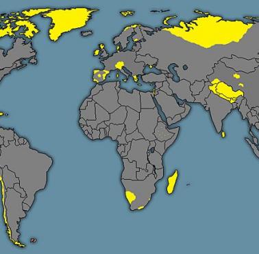 Mapa stref wolnych od zombie (największe prawdopodobieństwo braku epidemii) z filmu "World War Z"