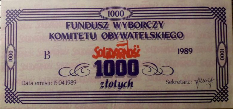 Fundusz wyborczy Komitetu Obywatelskiego Solidarność 1000 zł, 1989