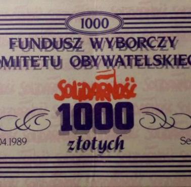 Fundusz wyborczy Komitetu Obywatelskiego Solidarność 1000 zł, 1989