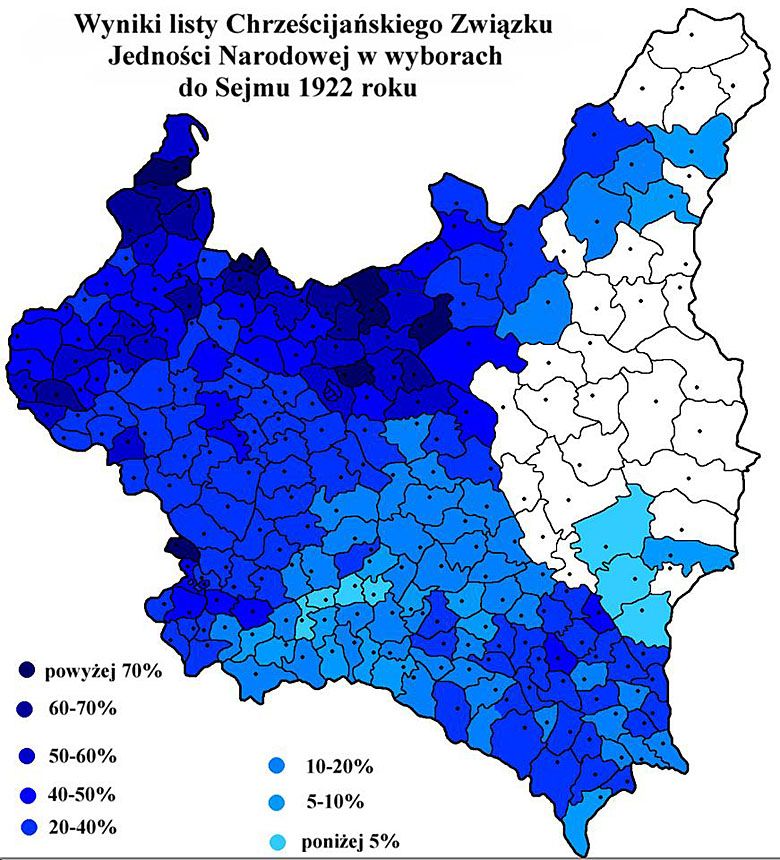 Wyniki endecji (prawicy) w wyborach parlamentarnych w II RP w 1922 roku, podział na okręgi wyborcze