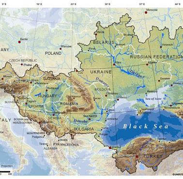 Obszar Morza Czarnego, dorzecza głównych rzek: Dunaju, Dniestru, Dniepru, Donu