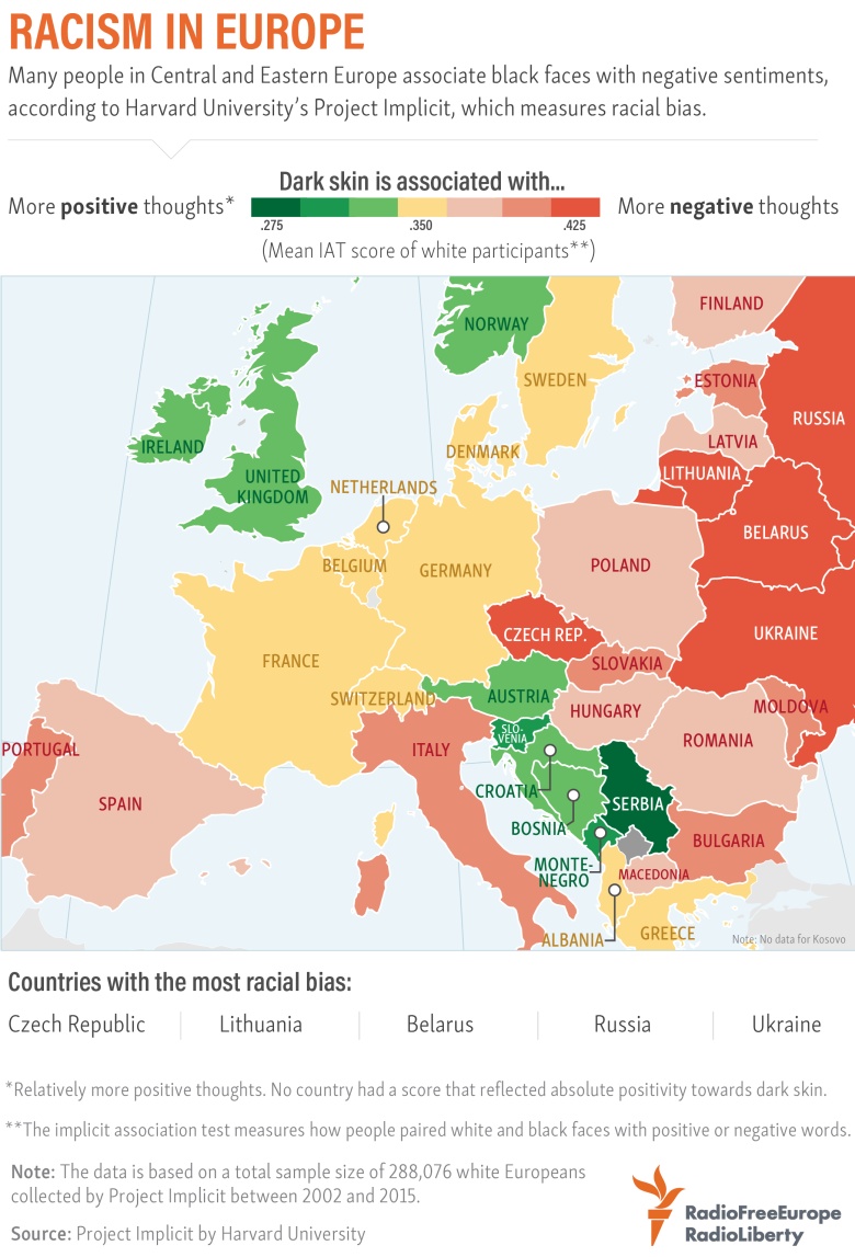 Stosunek do czarnoskórych w poszczególnych państwach Europy, badania 2002-2015