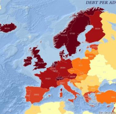 Dług na dorosłego mieszkańca w poszczególnych krajach Europy, 2000-2016 (animacja)