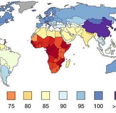 Średnie krajowe IQ (według IQ Global Inequality, 2002)