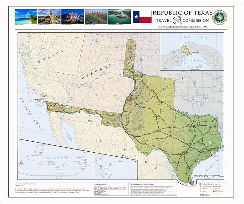 Mapa turystyczna Republiki Teksasu z lat 1845-1995