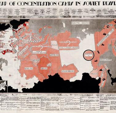 Mapa obozów koncentracyjnych w Rosji Radzieckiej (1945)