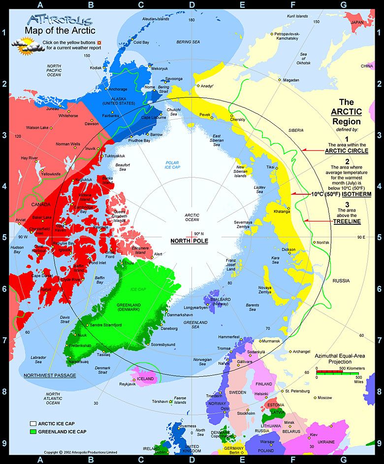 Mapa Arktyki – obszar Ziemi otaczający biegun północny