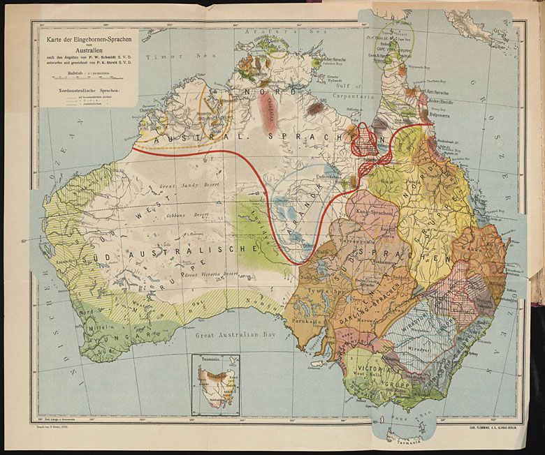 Mapa języków ojczystych Australii z 1919 roku (nie.)