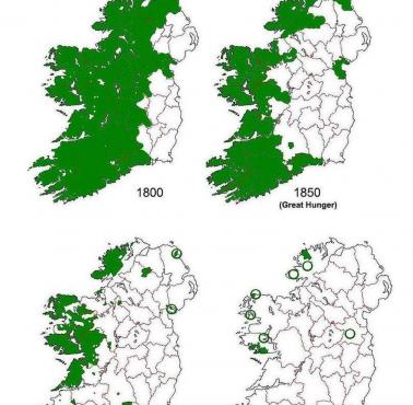 Zanikanie języka irlandzkiego na przestrzeni lat, 1800-2000