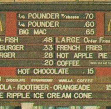 Menu McDonaldsa w latach 70-tych