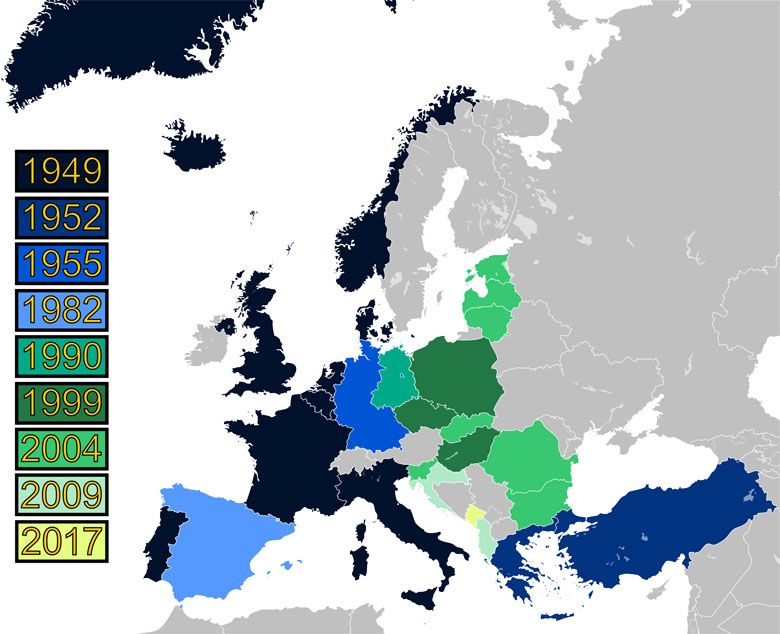 Mapa powiększenia się NATO w Europie