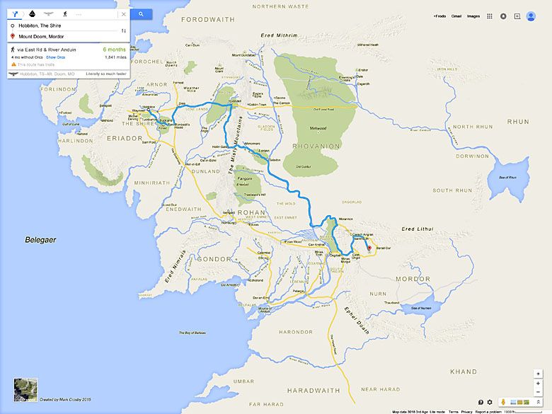 Jakby wyglądała podróż Froda i Sama w google maps :)
