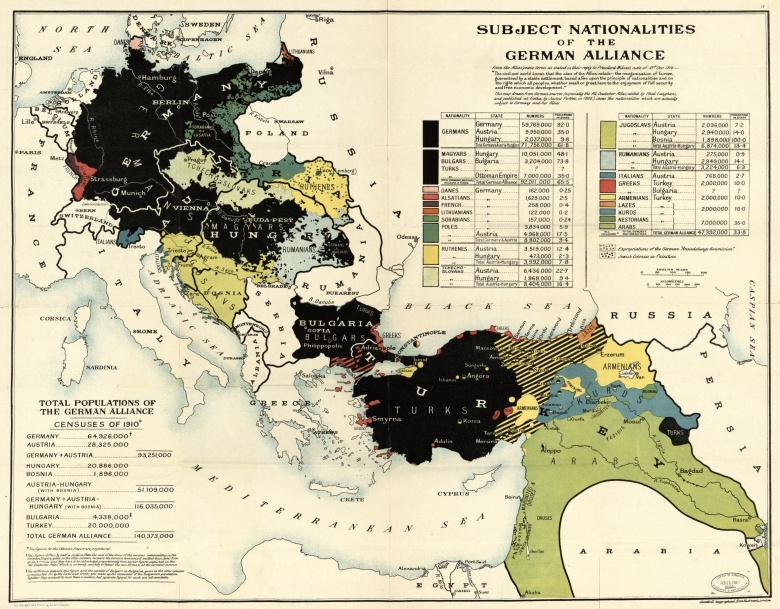 Mapa narodowościowa II Rzeszy oraz jej sojuszników, Stanford, 1910, 1917