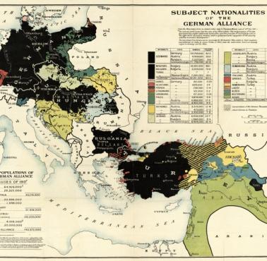 Mapa narodowościowa II Rzeszy oraz jej sojuszników, Stanford, 1910, 1917