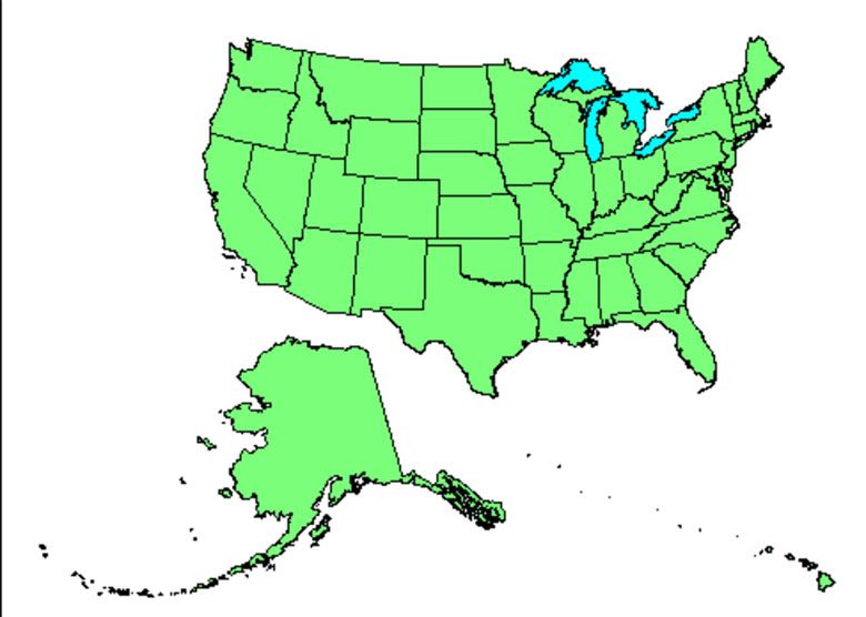 Alaska na tle całych USA i Hawajów