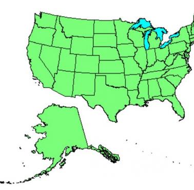 Alaska na tle całych USA i Hawajów