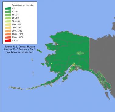 Mapa gęstości zaludnienia Alaski 