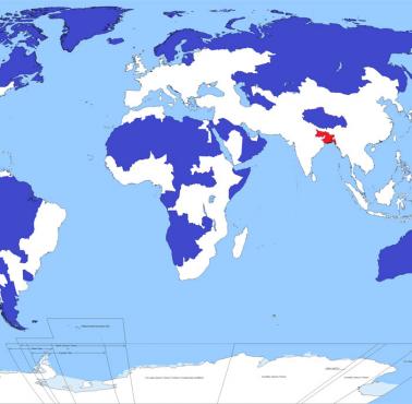 5% populacji świata żyje w niebieskim obszarze, ta sama liczba osób mieszka na czerwonym