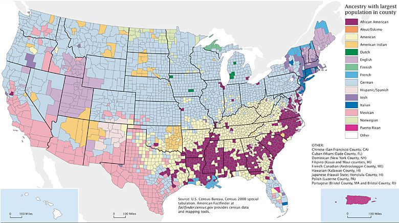 Przodkowie mieszkańców USA, podział na hrabstwa