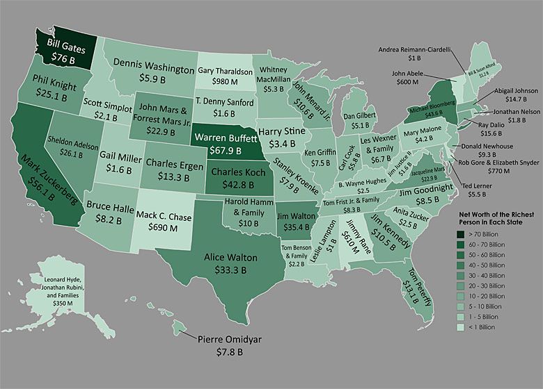 Najzamożniejsi ludzie w poszczególnych stanach USA