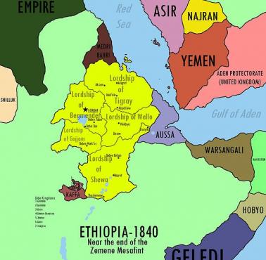 Mapa Etiopii i okolicznych państw w 1840 roku