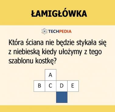 Która ściana nie będzie stykała się z niebieską kiedy ułożymy z tego szablonu kostkę?