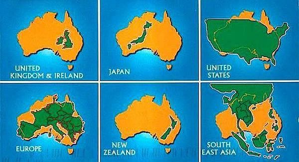 Porównanie rozmiarów Australii z innymi krajami