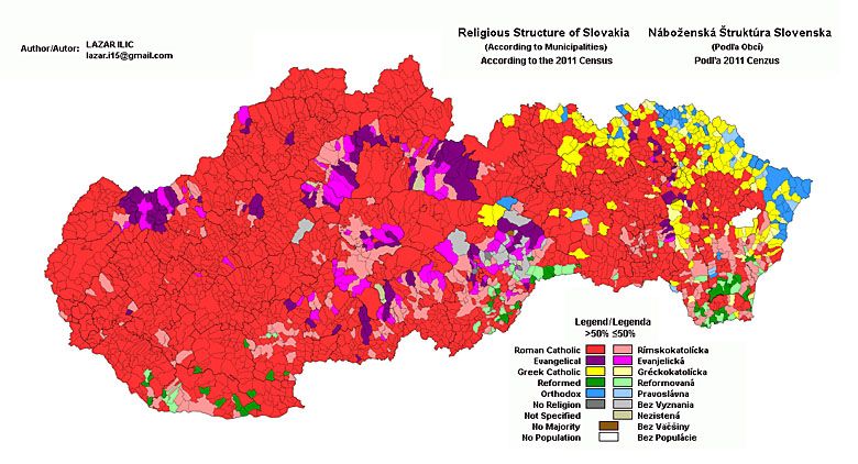 Dominujące religie na Słowacji, dane 2011