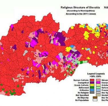 Dominujące religie na Słowacji, dane 2011