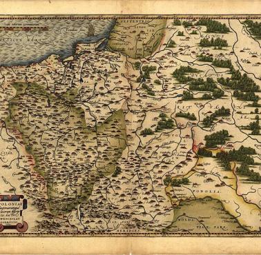 Mapa I RP opracowana przez Wacława Grodzieckiego na podstawie Theatrum Orbis Terrarum z 1570 roku