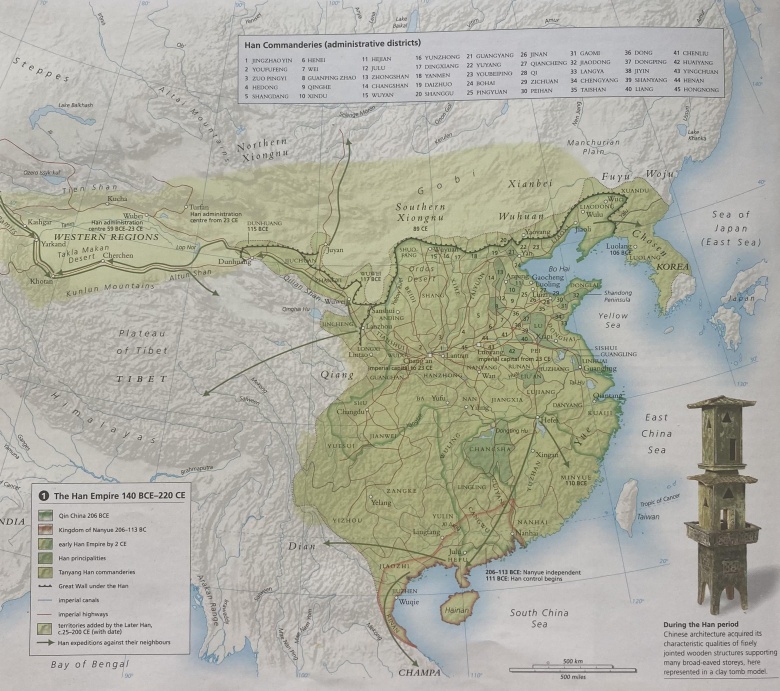 Mapa Chin w czasach ekspansji dynastii Han (140 r. p.n.e.-220 n.e.)