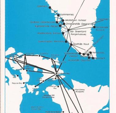 Sieć lotnisk na Grenlandii, 1984. Mapa tras Air Greenland