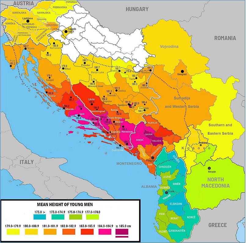Średni wzrost młodych mężczyzn na Bałkanach Zachodnich